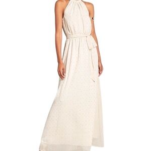 Modcloth Illuminated Elegance Chiffon Maxi Dress Metallic Ivory Size XL